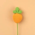 Vue détaillée d'une fleur de carotte faite à la main au crochet avec feuilles vertes - Style Carotte