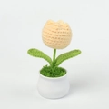 Handmade crochet light yellow tulip potted plant with white base and green leaves - Champagne Single Head Tulip
