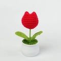 Handmade crochet red tulip flower in white mini pot for desk decoration and gift - Red Single Head Tulip