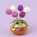 Tulipe en crochet faite à la main en pot avec fleurs violettes pour décoration de bureau - Tulipe Dégradé Violet en Pot (Grand)