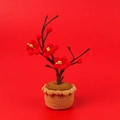 Handmade crochet red plum blossom potted plant for festive desktop decoration - Small Woolen Pot Plum Blossom Bonsai