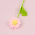 Detailed close-up of handmade crochet daisy flower with pink petals and yellow center - Finished Small Daisy Bouquet (Pink)