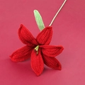Handmade red crochet lily flower with detailed knitted petals and green stem - Burgundy