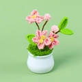 Handmade crochet pink cherry blossom potted plant with green leaves in a white ceramic vase - Cherry Blossom Potted Plant-White Pot