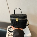 Bolso estilo caja chic en piel sintética de leopardo negro con cremalleras doradas - Negro