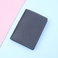 Mini dark grey litchi grain leather card holder with white contrast stitching - Black