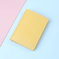Mini yellow leather card holder with white stitching and minimalist folding design - Bright Yellow