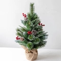 Tabletop Christmas tree with pine needles, red berries, and burlap wrapped base - 60CM