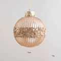 Boule de Noël 13cm couleur champagne doré avec rayures scintillantes et paillettes - Grande Boule Champagne Or 13cm
