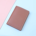 Minimalist brown leather card holder wallet with white contrast stitching detail - Brown