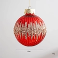Palla di Natale rossa 13cm con scanalature, fascia glitter oro e cappuccio a fiocco di neve - Palla Grande / 13cm / Rosso