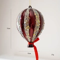 Décoration de Noël ballon rouge 15cm avec rayures argentées et nœud en satin rouge - Ballon Rouge Vin 15cm
