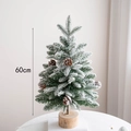 60cm flocked mini Christmas tree with artificial snow and natural pinecones on a wood base - 60cm Flocked Snow Pine Cone Tree (SDS10)