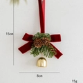 Christmas tree ornament with red velvet bow, pine needles, and golden bell, 15cm x 8cm - Red Velvet Bow Single Bell Style (Model A)