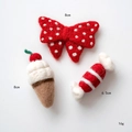 Handmade wool felt Christmas accessories including red bow, ice cream cone, and striped candy - Display Set 1 (17 PCS) / Set of 3