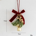 Christmas tree hanging ornament with red velvet bow, pine needles and golden bells - Red Velvet Bow Double Bells Style (Model C)