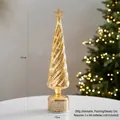 Sapin de Noël rotatif en verre doré avec lumières LED et étoile hauteur 41cm - Sapin de Noël Flocon d'Or Rotatif
