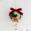 Christmas wreath ornament with red velvet bow, pine cones, and a golden bell - Red Velvet Bow Rattan Wreath Style (Model E)