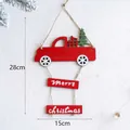 Décoration de Noël en bois camion rouge avec panneaux Merry Christmas et sapin - Rouge