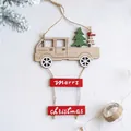 Décoration de Noël Style B camion en bois avec sapin et plaque Merry Christmas rustique - Couleur bois naturel