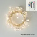 Guirlande lumineuse LED 6m 200LED blanc chaud avec prise USB et télécommande - 6m 200LED Fil Argent USB 8 Modes Télécommande