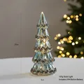 Sapin de Noël en verre lumineux de 20 cm avec mouchetures dorées et lampe LED - Sapin Pailleté Bleu Nuit