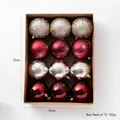 12-pack of 8cm champagne and red Christmas ornaments with diverse textures and patterns - Model A Specification