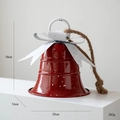 Red 20cm iron Christmas bell with snowflake patterns and natural jute rope hanger - Red