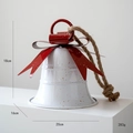 White Christmas bell with gold speckles, red metal bow and jute rope, 20cm size - White