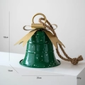 Dark green metal Christmas bell with golden bow and rope hanger, 20cm diameter size - Dark Green Base White Polka Dot Bell (10号)