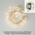 Guirlande lumineuse LED blanc chaud 6m 200 LEDs avec prise et télécommande 8 modes - 18m 600LED Fil Argent Prise 8 Modes Télécommande