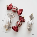 Set of four red and silver glitter candy-shaped Christmas ornaments with gold caps - Small Candy Style