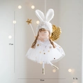 Cute white and gold angel rabbit doll hanging ornament with fairy wand and wings - White