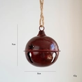 Campana di Natale rustica rossa in metallo da 9cm con stelle e corda di canapa - Rosso