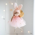 Pink angel rabbit girl plush ornament with gold wings and star wand for Christmas - Pink