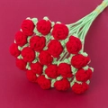 Macro view of handmade crochet red rose bouquet showing intricate knitting stitches - 4.5cm Flower Head / Burgundy