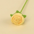 Close-up of a handmade yellow crochet rose with green leaves and a knitted stem detail - Bubble Rose Branch / 3.5cm Flower Head / Yellow