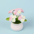 Detailed crochet hydrangea pot with colorful gradient petals and white ceramic base - Macaron Color
