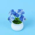 Detail of crochet blue hydrangea plant with white pearls in a ceramic pot - Blue
