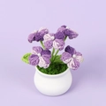 Detailed handmade purple crochet hydrangea flower pot with small white pearls and moss - Purple