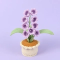 Handmade crochet lily of the valley potted plant with purple flowers and knit base - Purple