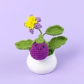 Pianta in vaso di melanzana viola all'uncinetto con sorriso e base in ceramica - Pianta in Vaso di Melanzana-Vaso Bianco