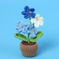 Planta en maceta mini de ganchillo hecha a mano para decoración de hogar y oficina - Flor de Puff Azul Degradado