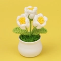 Handmade crochet lily of the valley potted plant with white flowers in a ceramic base - White
