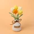 Handmade crochet tulip potted plant in white vase with Hand Made leather label - Gradient Orange Tulip (Vase Base)