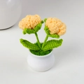 Handmade crochet orange roses in a white ceramic pot for home and desk decor - Double-Head Rose Potted Plant / Yellow