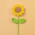 Handmade crochet sunflower bouquet with yellow petals and green leaves for gifts - Single Sunflower with Two Leaves (30cm)