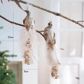 Oiseau décoratif en mousse et plumes pour sapin de Noël doré avec paillettes de 20cm - Champagne (Lot de 2)