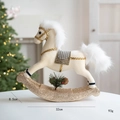 Plush cream Christmas rocking horse ornament with gold glitter base and white fur detail - Champagne Rocking Horse Ornament