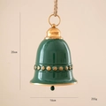 Dark green Christmas iron bell with vintage gold floral relief and rustic jute rope - Dark Green Lacquer Gold Flower Relief Bell (5号)